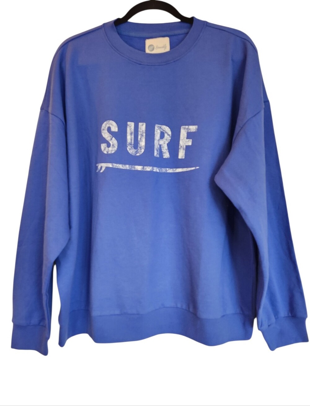 NWT Beachly "SURF" Graphic Crewneck Sweatshirt Blue/White Size XL Coastal Soft